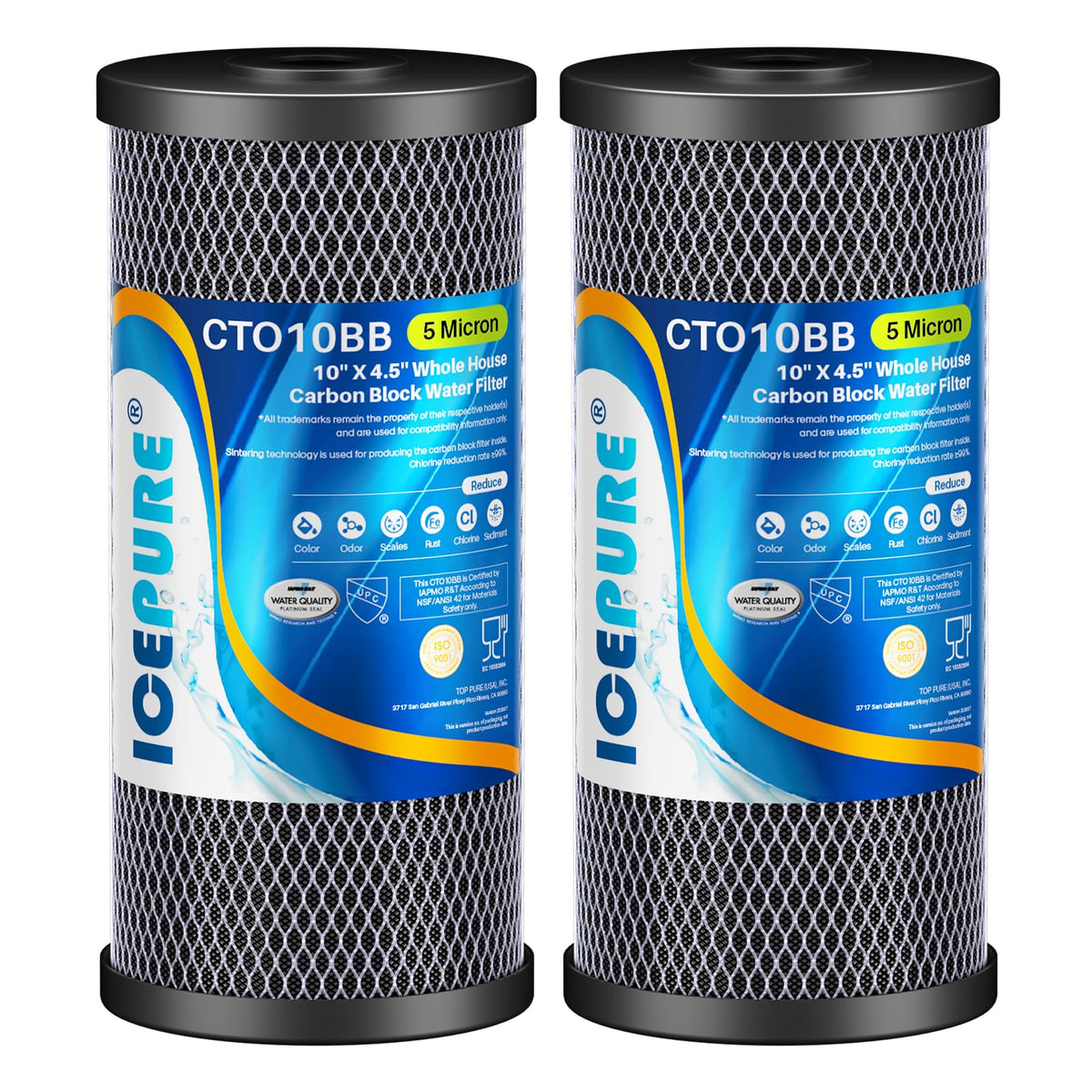 5 Micron 10" x 4.5" Whole House Activated Carbon Water Filter 2Pack (2 Count (Pack of 1))