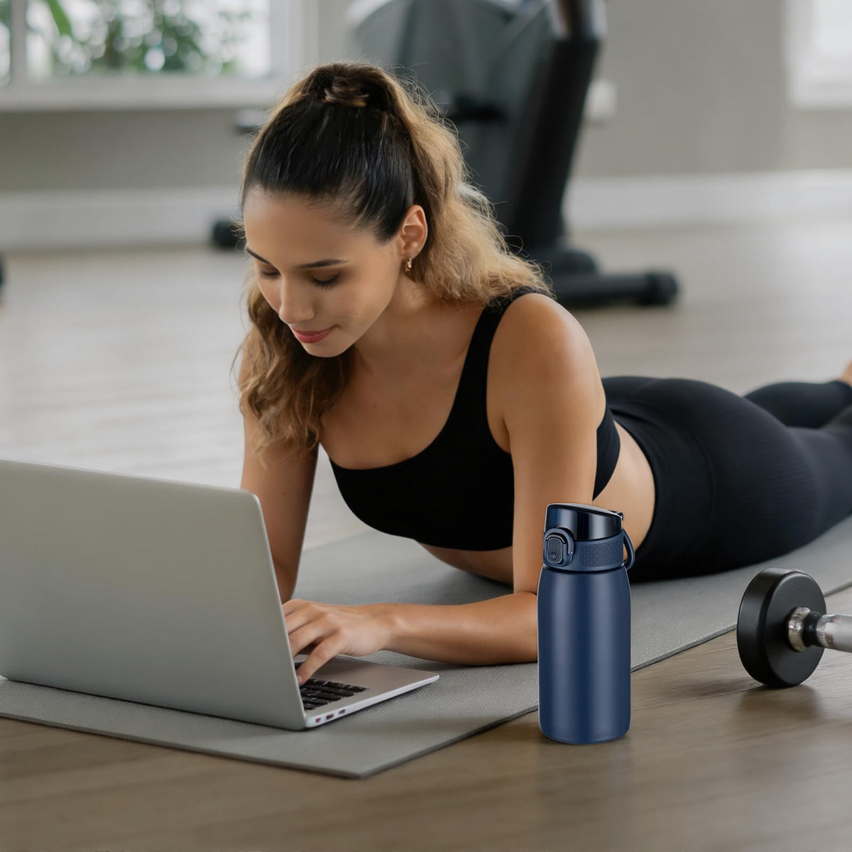 Insulated Water Bottle 12 oz with Dustproof Lid (Dark Blue / 12 Ounces)