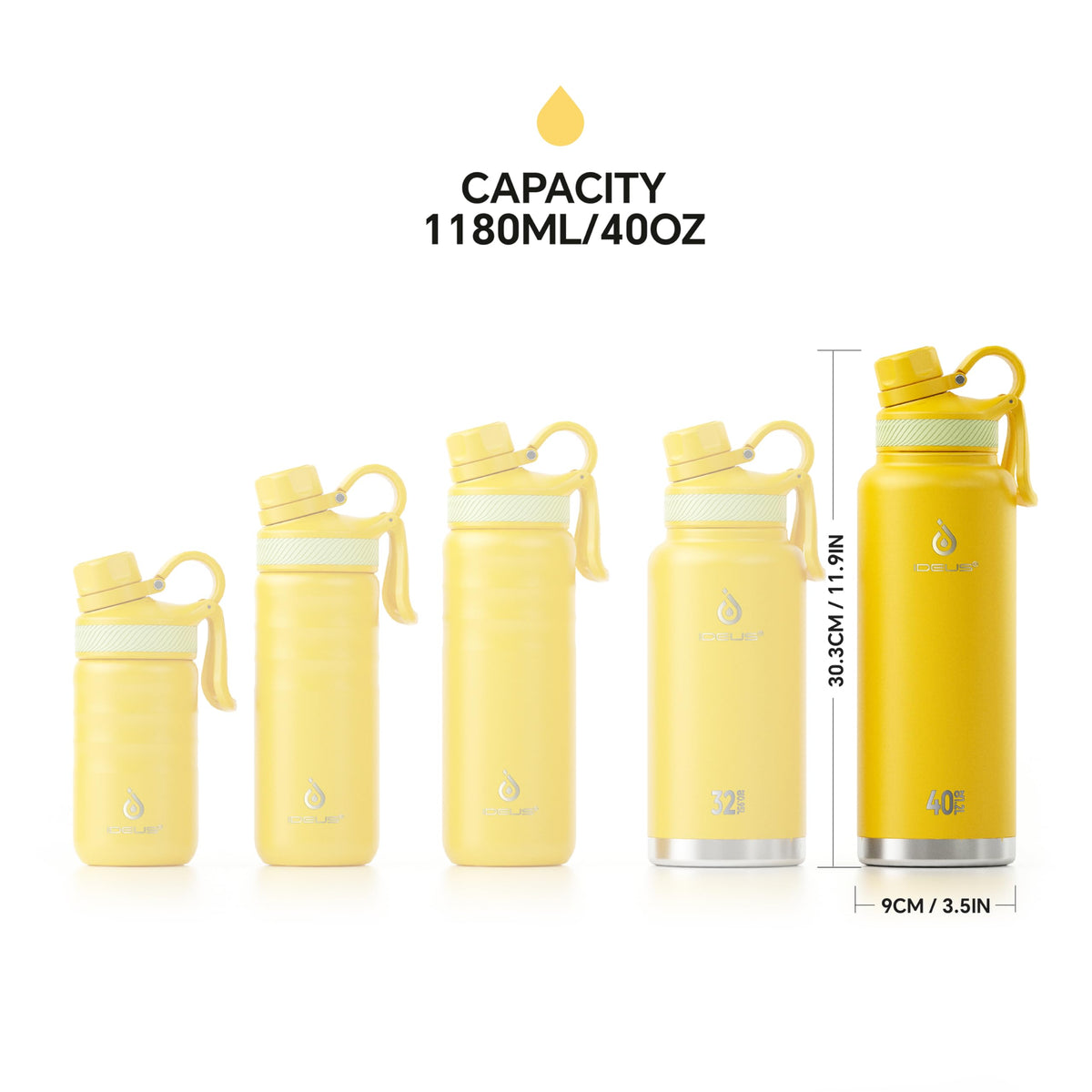 40 oz Insulated Water Bottle with 2 Leak (Bright Yellow / 40 Ounces)