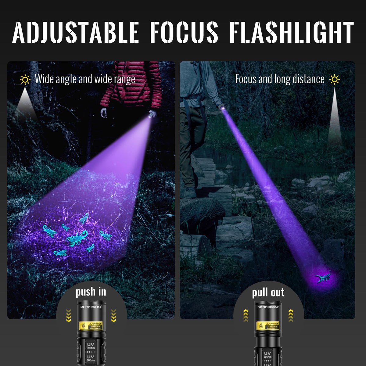 UV Flashlight 365nm & 395nm Dual Black Light Woods Lamp Ringworm (UV 365nm(Bluish) + UV 395nm(violetish)-1 Pack / Pocket-size (A900))