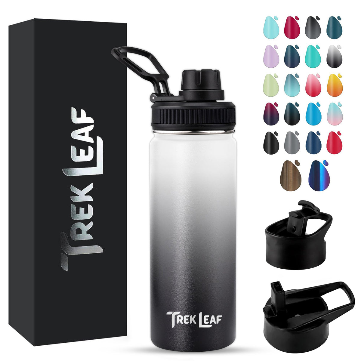 Travel Water Bottle with 3 Lids (18 Ounces / Day & Night)