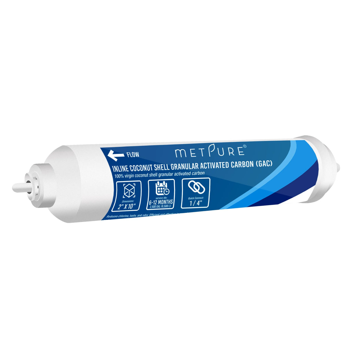 In line Water Filter 2" x 10" Coconut Shell Post Activated Carbon Water Filter Replacement with 1 (1/4" OD Quick Connect)