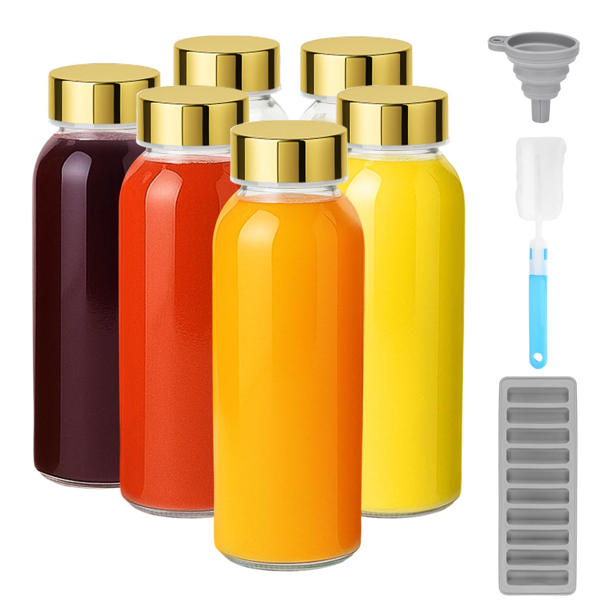 10 oz Glass Juice Bottles with Stainless Steel Gold Lid Leak Proof