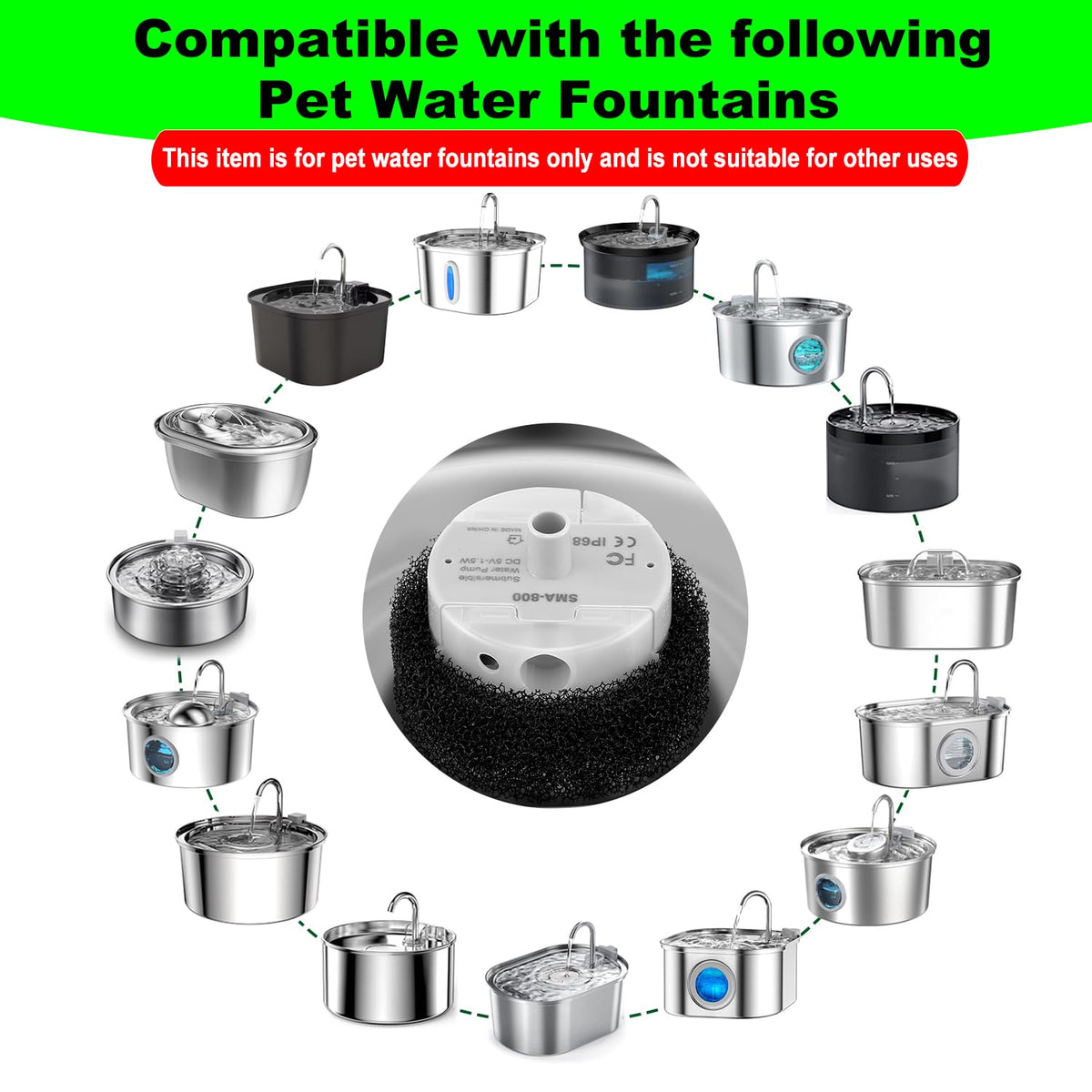 Cat Water Fountain Pump Replacement SMA (Standard Silver / Side Suction Pump (No Accessories))