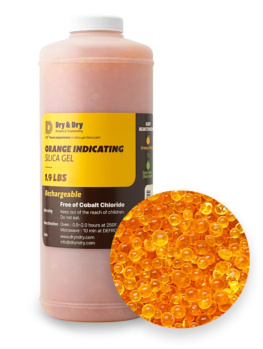Dry & Dry" [1 Quart] Premium Orange Indicating Silica Gel Desiccant Beads (Orange / 1.9 LBS)