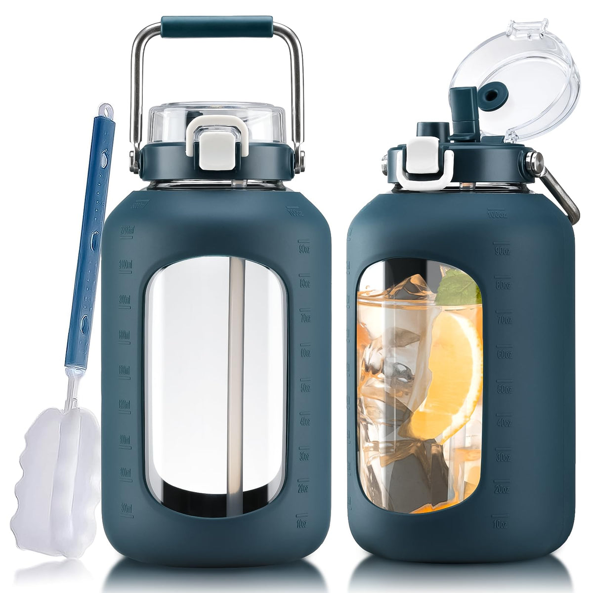 Large Glass Water Bottle (Dark Blue / 100 Ounces)