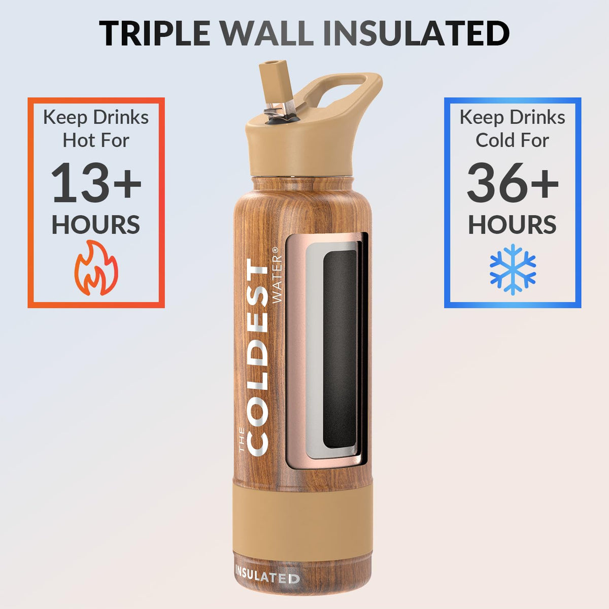 Coldest Insulated Water Bottle with Straw Lid (40 oz / Executive Wood)