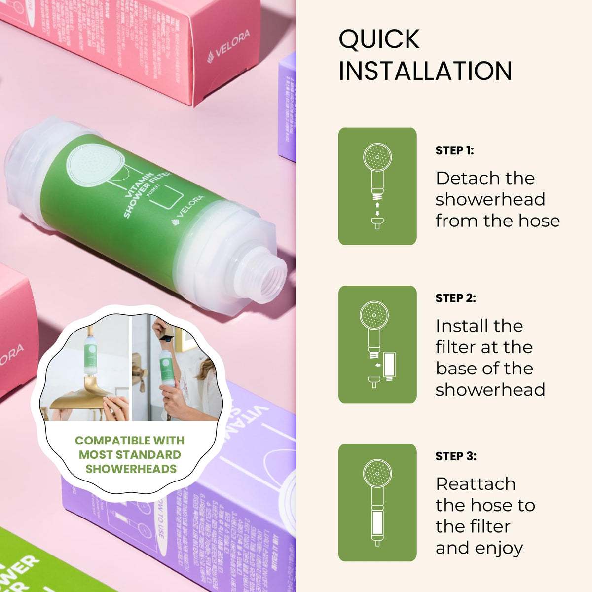 Vitamin C Shower Filter and Water Softener for Hard Water (Forest)