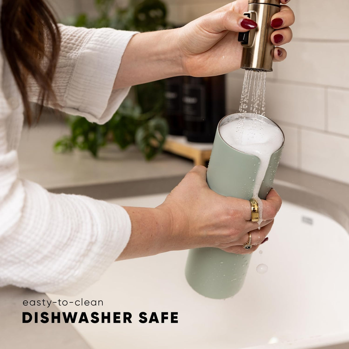 Insulated Water Bottle with Manual Straw (24oz / Blush)
