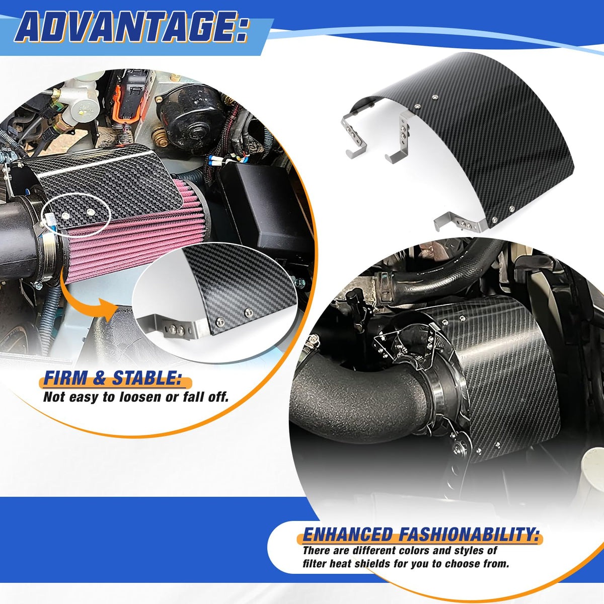 PTNHZ Universal Stainless Steel Air Intake Filter Cover Heat Shield Fits for 2.5 (Cover 2.5"-3.5" Carbon Fiber)