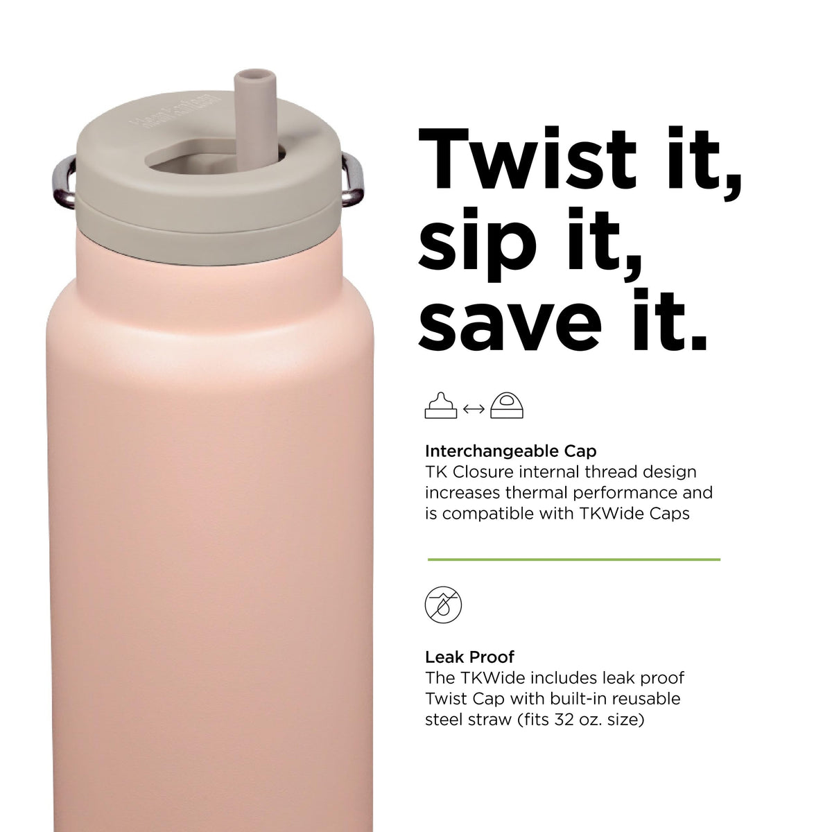 32oz TKWide Insulated Water Bottle with Twist Cap (Peach Parfait)