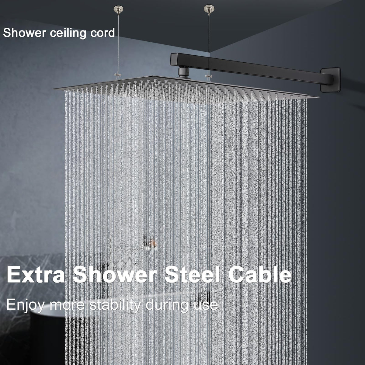 Shower Head with Extension Arm (16'' Shower with 20'' Arm / Matte Black)