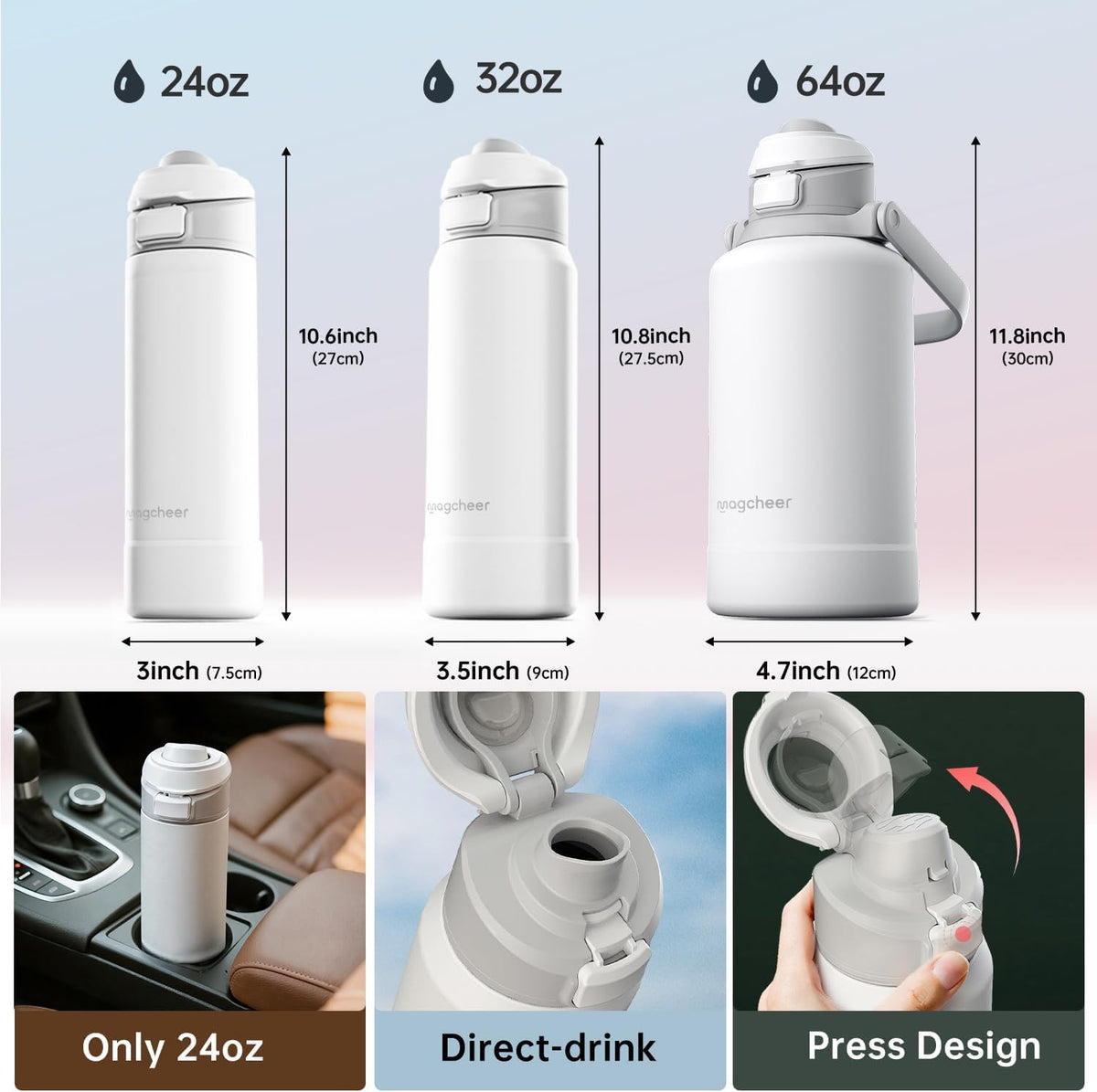 Insulated Magnetic Water Bottle (Blush Pink / 24 Ounces)