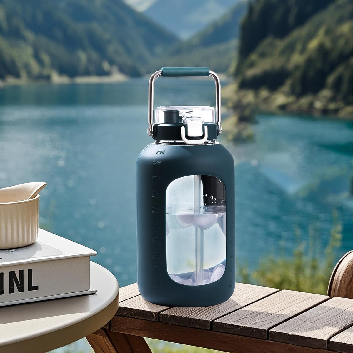 Large Glass Water Bottle (Dark Blue / 100 Ounces)
