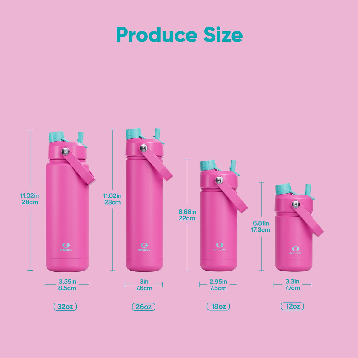 Insulated Water Bottle with Straw Stainless Steel Water Bottle (18 Ounces / Light Crimson)