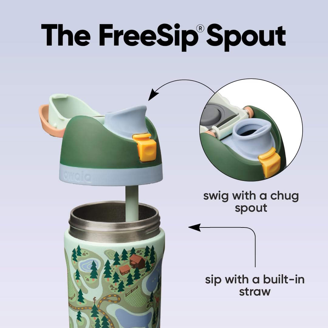 FreeSip Kids Stainless Steel Water Bottle 16 oz Trail On (Trail On / 16 Ounces)