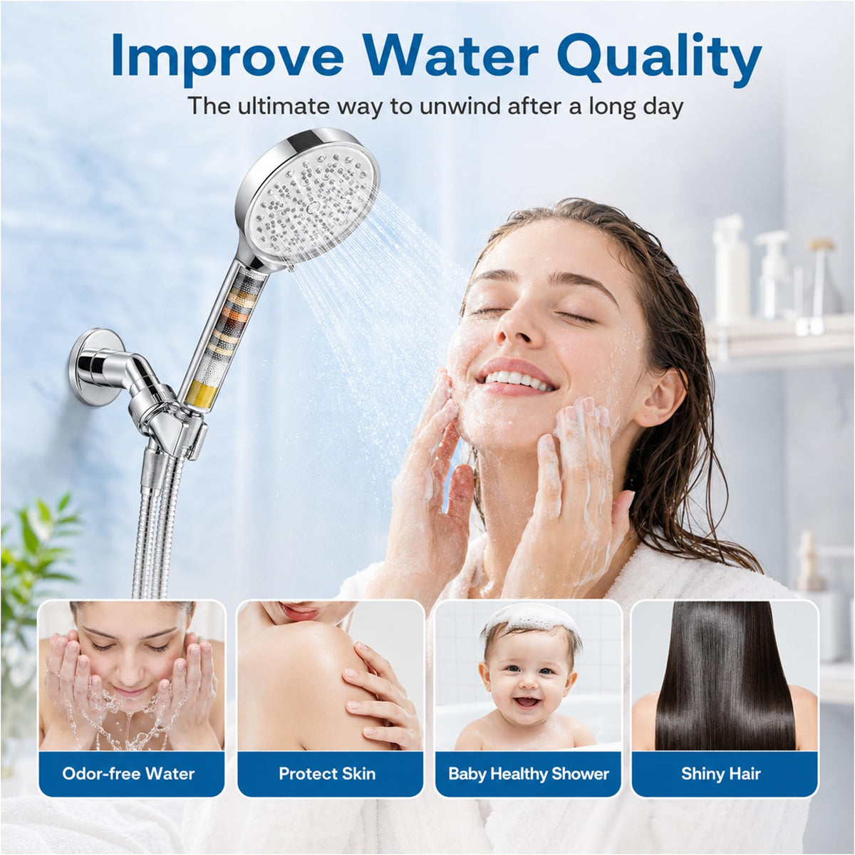 4 Pack Shower Replacement Filters for Cobbe Handheld Shower Head #CF1101 (White-Standard)
