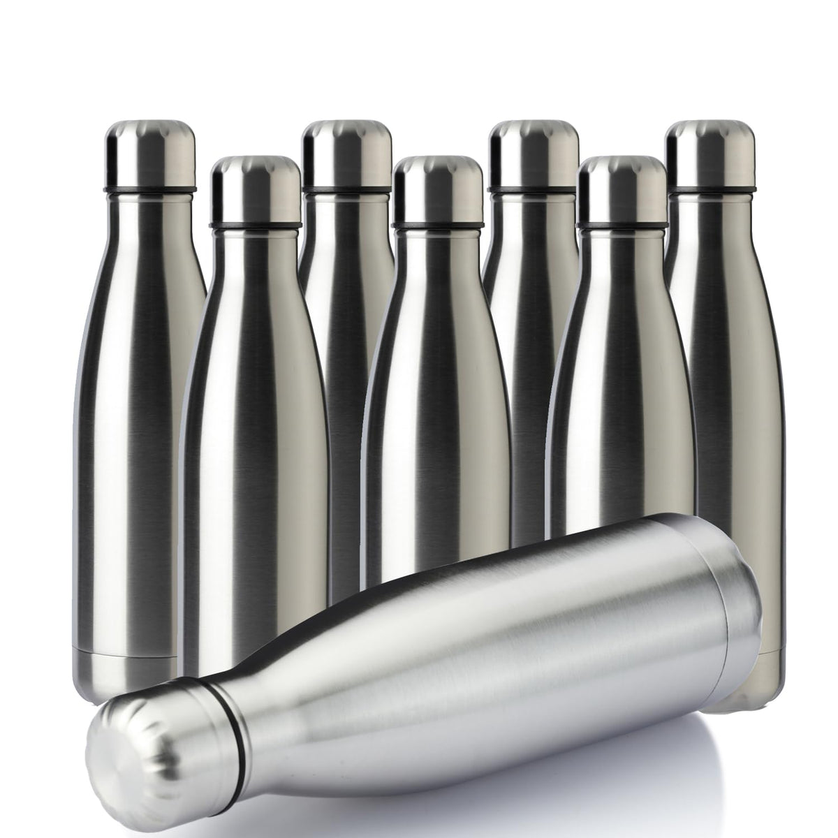 17oz Sport Water Bottle 8 Pack Vacuum Insulated Stainless Steel Leak (Silver)