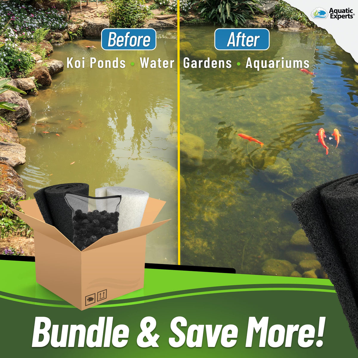 Koi Pond Filter Pad Bundle with Bio Balls (Pond Bundle – Pads + Bio Balls)
