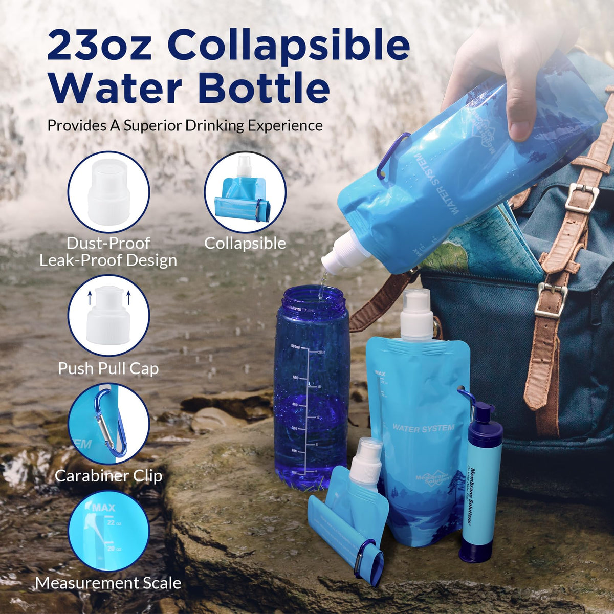 Squeezable Water Pouches with Water Filter Straw (Squeezable Filter Kit W/ 6 Pouch)