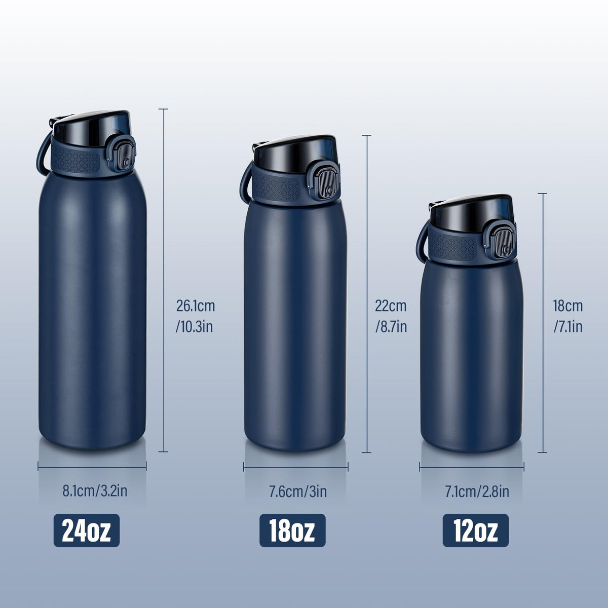 Insulated Water Bottle 12 oz with Dustproof Lid (Dark Blue / 12 Ounces)