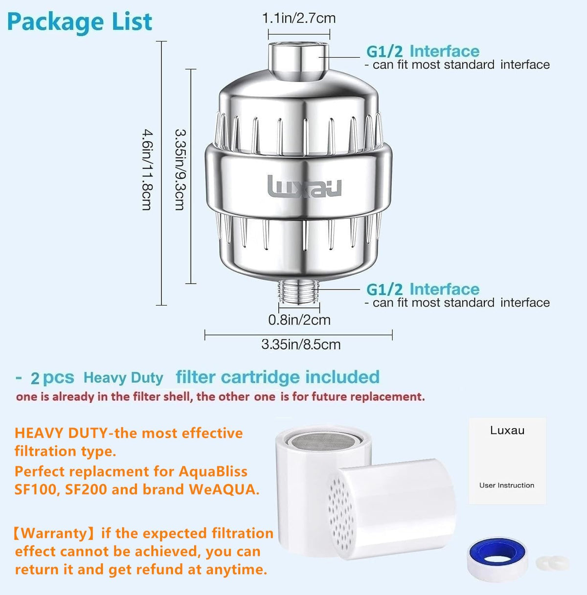 Heavy Duty Daily Revitalize Shower Filter w (Chrome X 2 HD Cartridge)