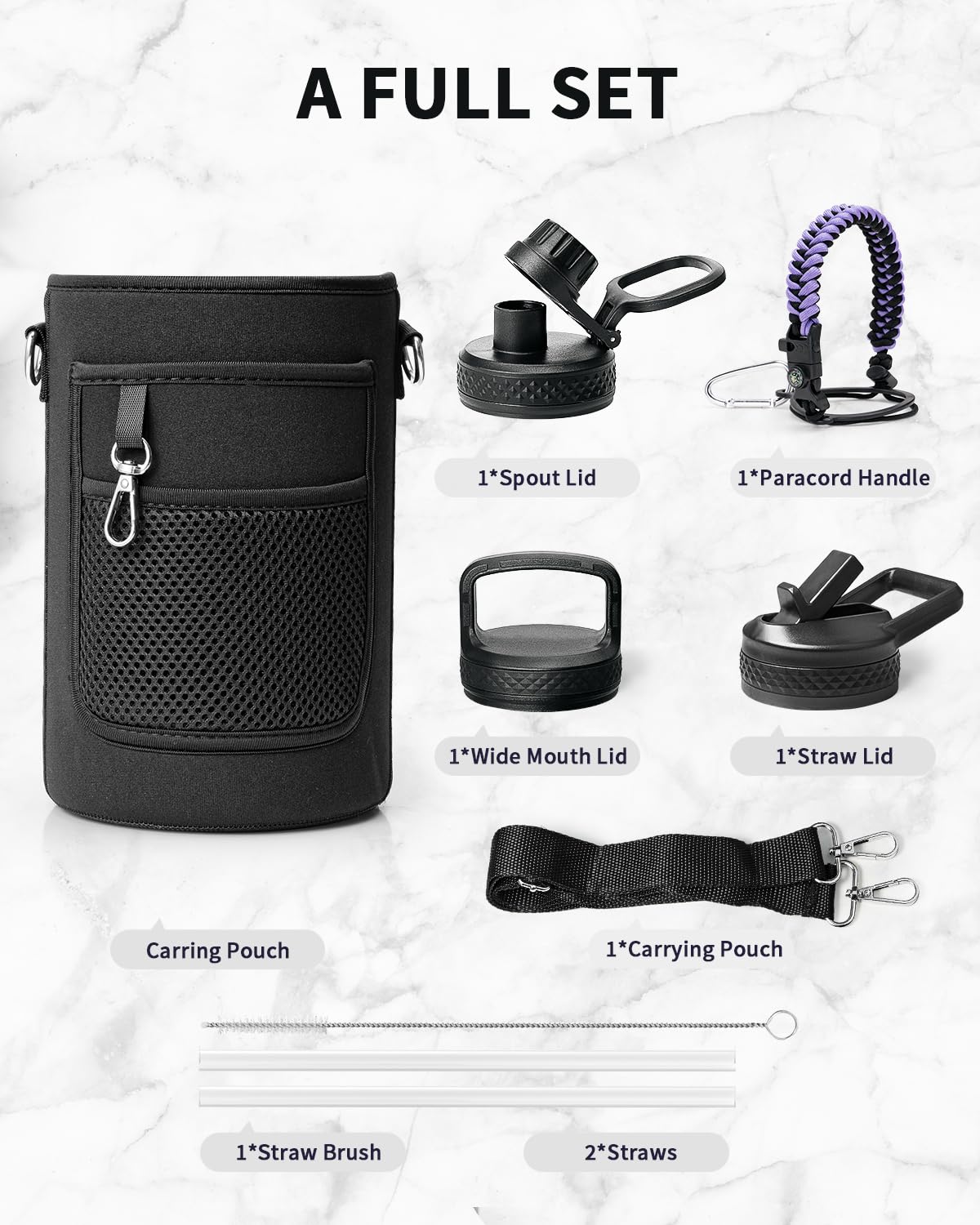 64 oz Water Bottle Stainless Steel with 3 Lids (Dark Purple / 64 Ounces)