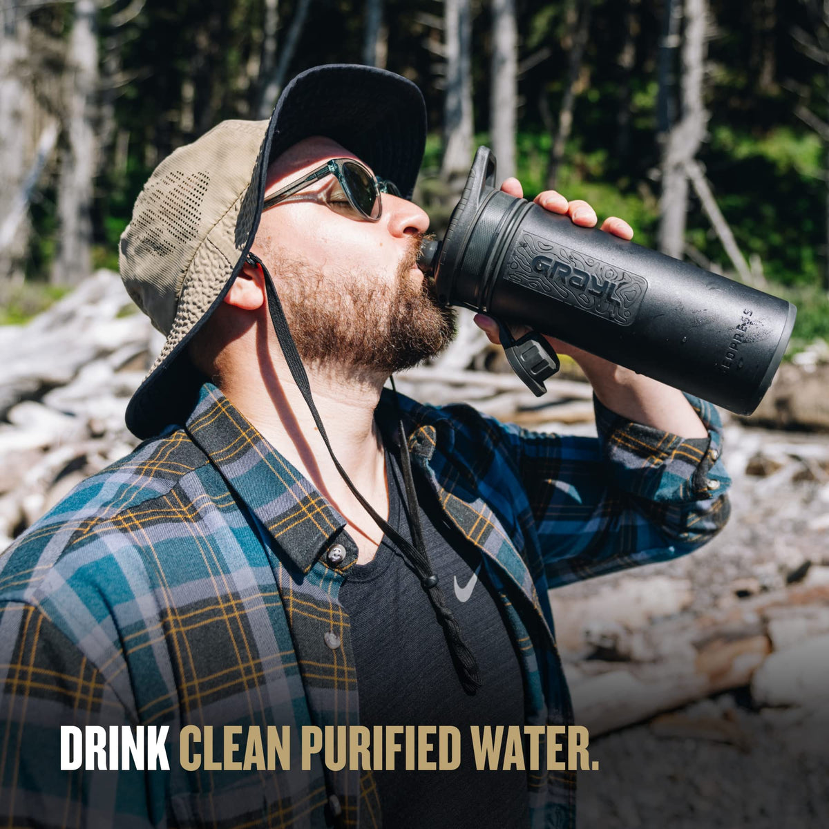 GeoPress 24 oz Water Purifier & Water Filter Bottle (Covert Black)