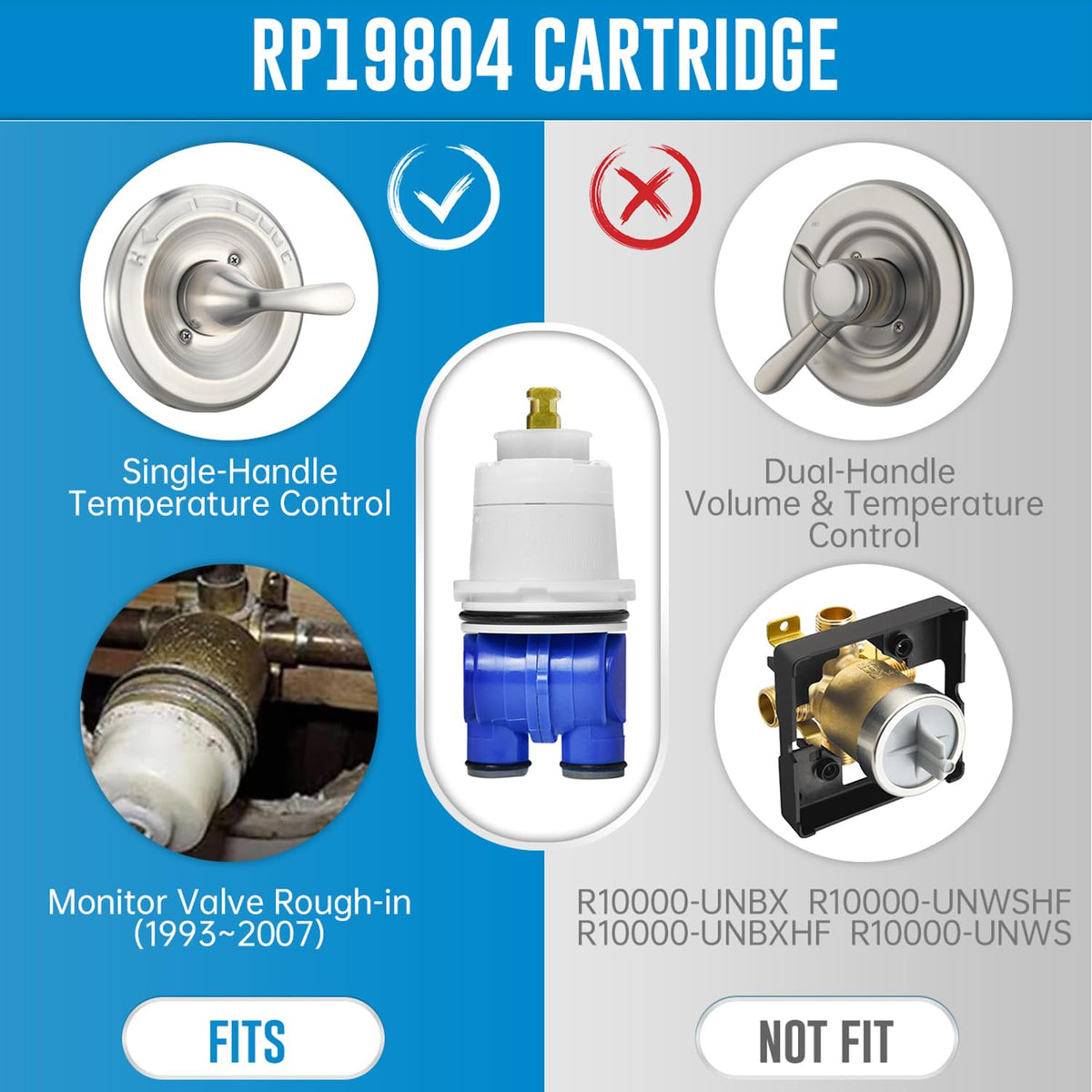 RP19804 Shower Cartridge Compatible with Delta 1300 (RP19804+RP22734 Bonnet Nut)
