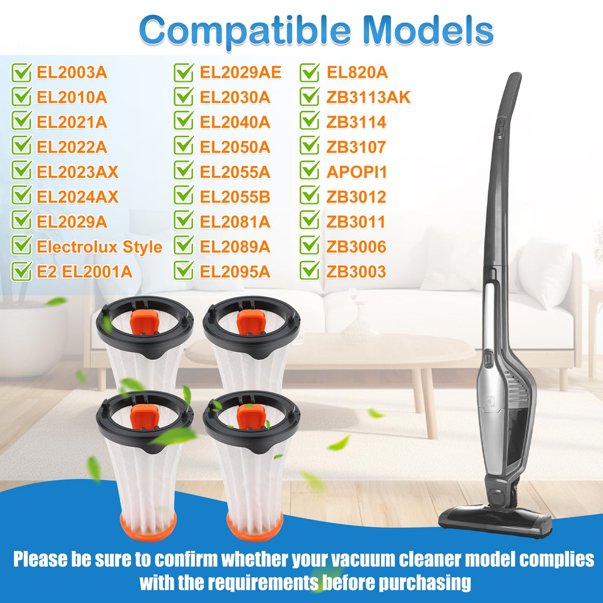 4 Pcs EF144 Filter Replacement Compatible with Electrolux Ergorapido EL2000 (E2 E2000 Filter 4P)