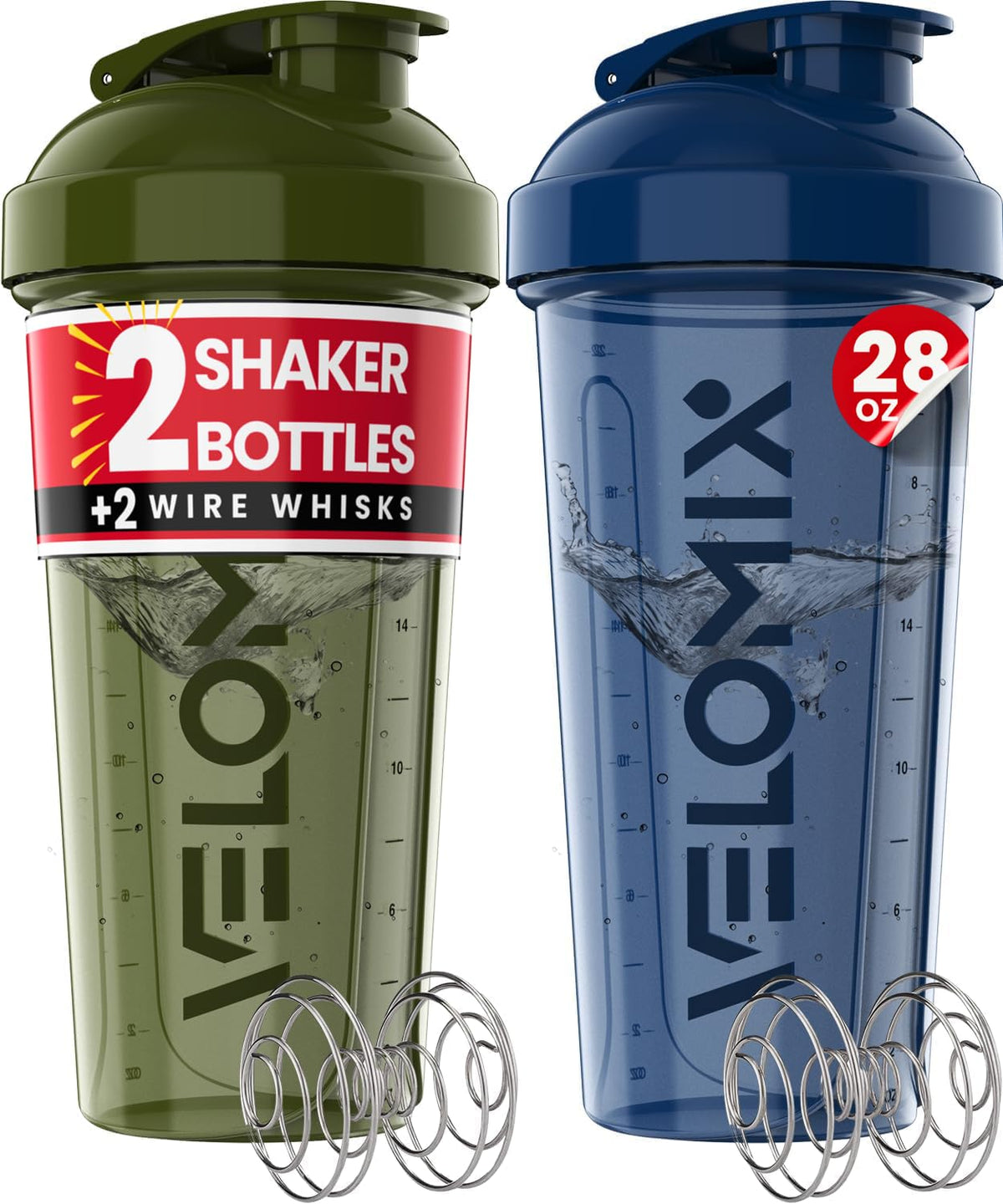 2 Pack 28oz Protein Shaker Bottle for Protein Mixes (A2) Blue / Green)