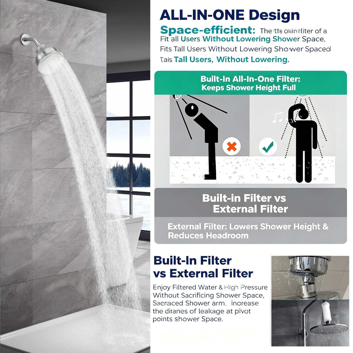 Stainless Steel Shower Head with Filters (Brushed)