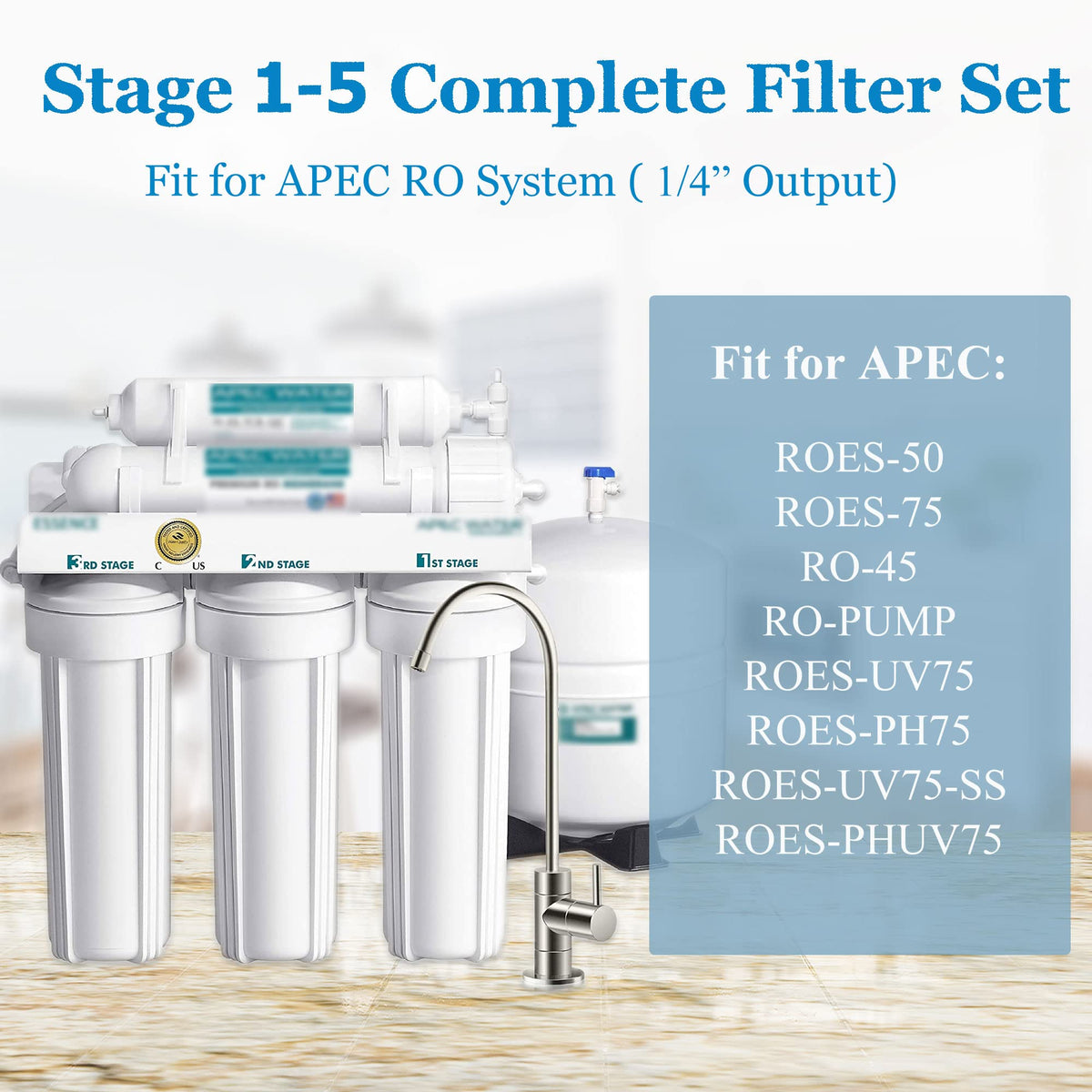 5 Stage 50 GPD RO Water Filter Set Replacement Fit for APEC Reverse Osmosis
