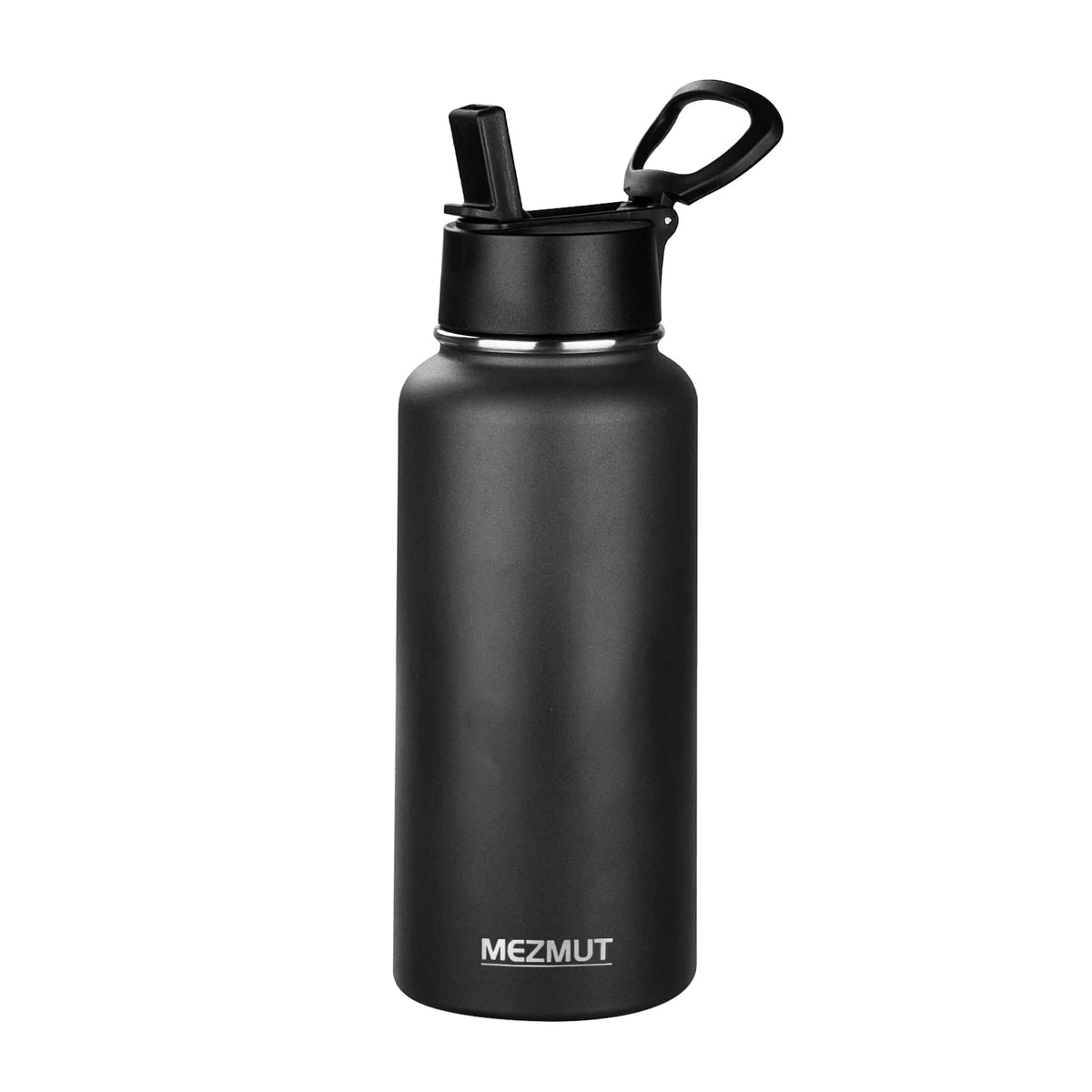 32oz Metal Sports Insulated Water Bottle with Straw Lid (Black-1 Lid)