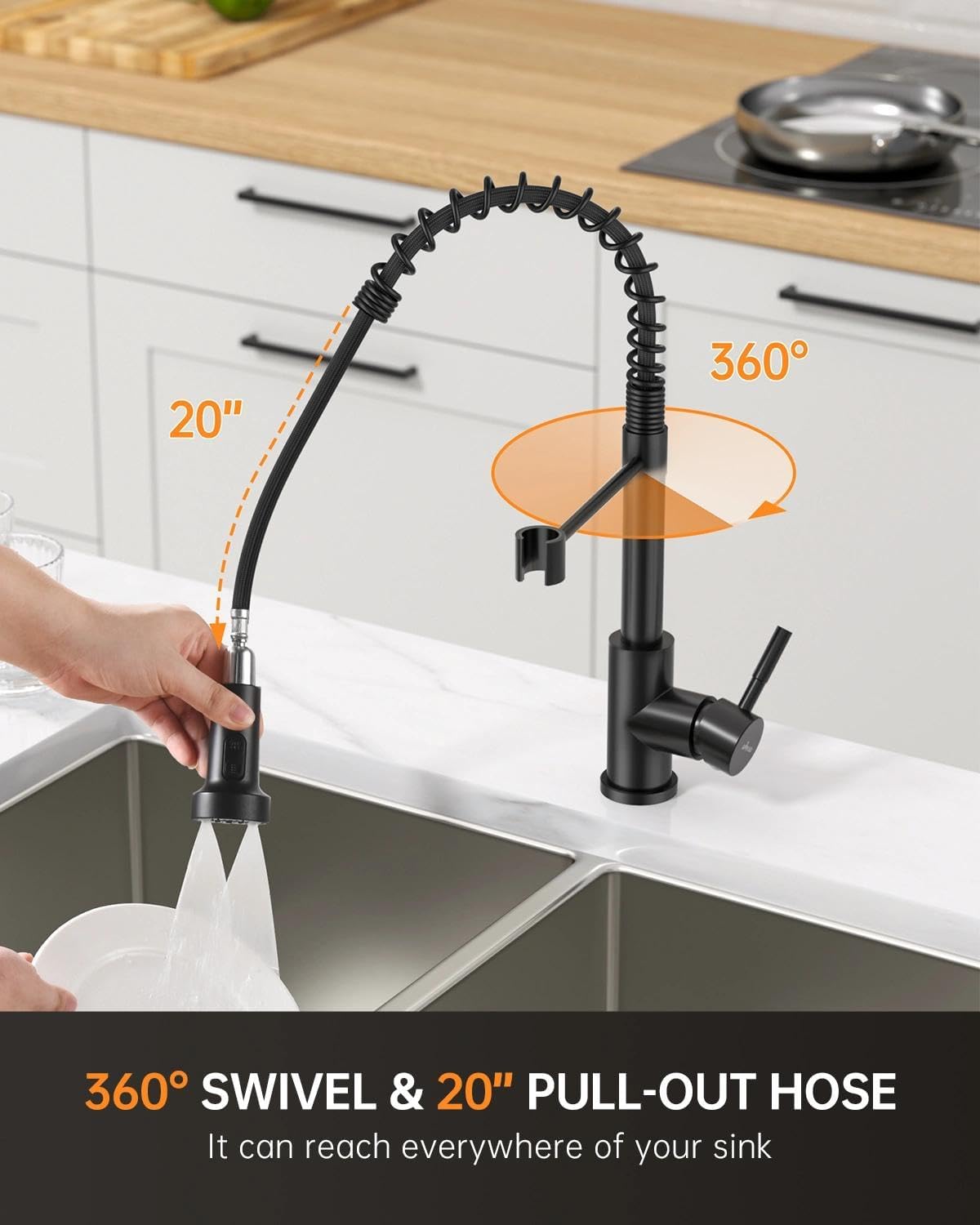 Black Kitchen Faucet with Soap Dispenser & Pull Down Sprayer (Matte Black)