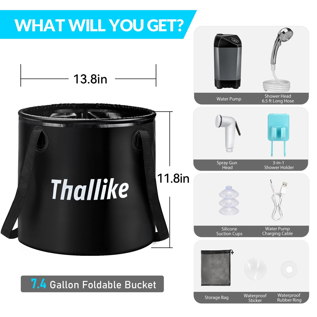 Upgraded Portable Shower with Heater (Grey Pump)