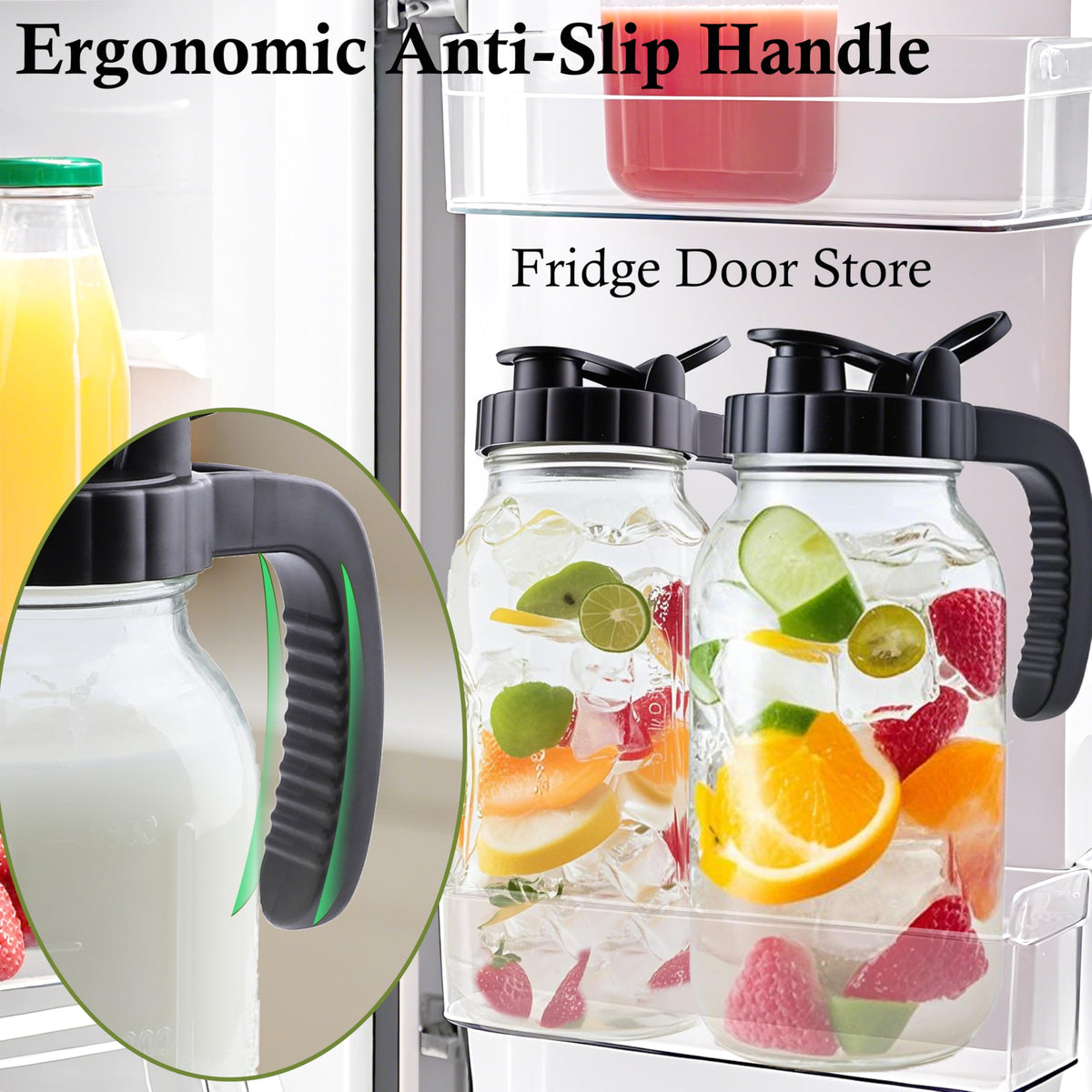 Glass Mason Jar Pitcher With Lid 2 Quart Sun Tea Glass Pitcher 64 Oz Wide Mouth Half Gallon Hot Cold Water Coffee Jug Carafe For Fridge Lemonade (64 OZ)