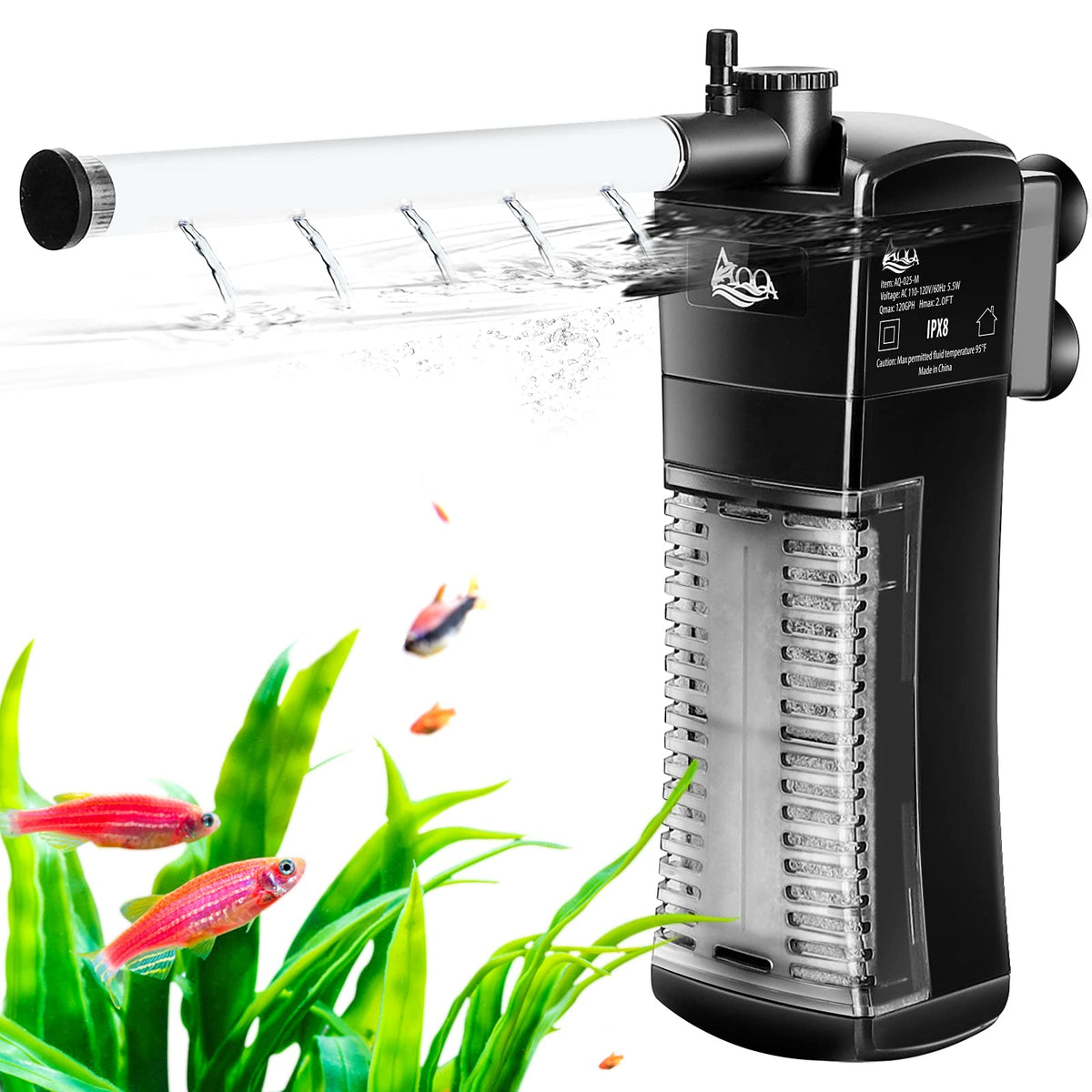 Aquarium Internal Filter Submersible Power Filter in (30-60 Gallon, 120 GPH)