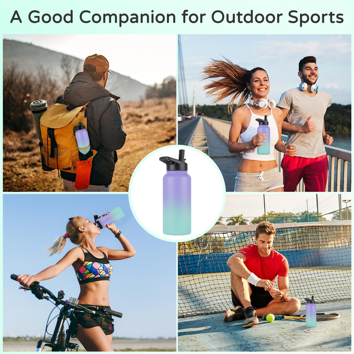 32 oz Insulated Water Bottle (Purple/Green / 32 Ounces)