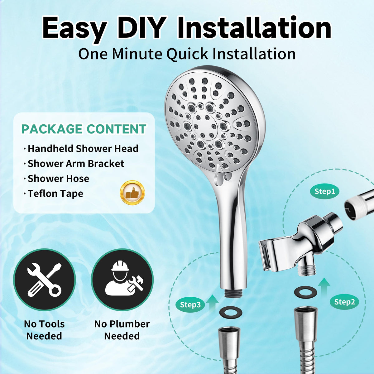 High Pressure Shower Head with Handheld (1.8 GPM | 9 Modes / Chrome)