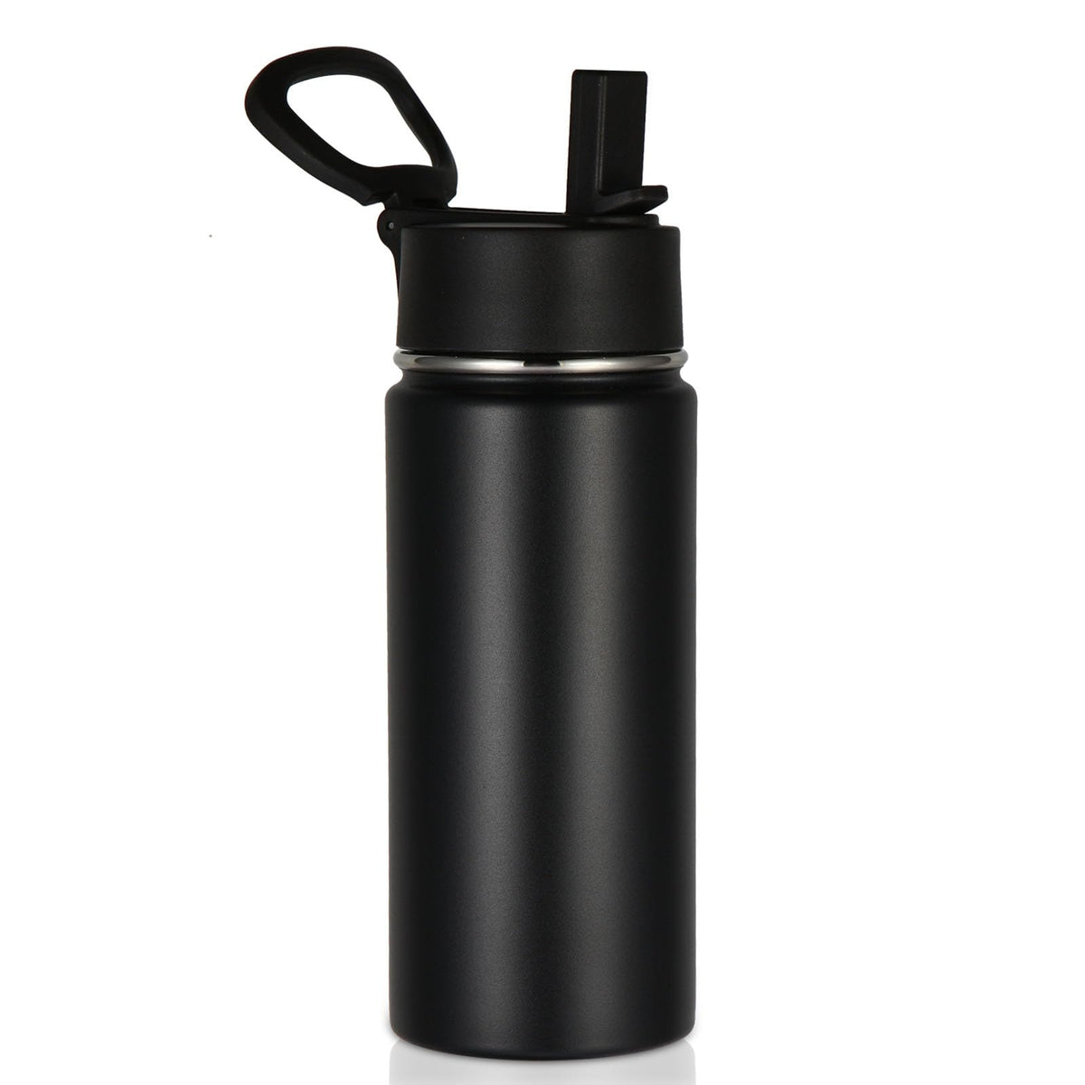 16oz Insulated Water Bottle for Kids with Straw (Black)