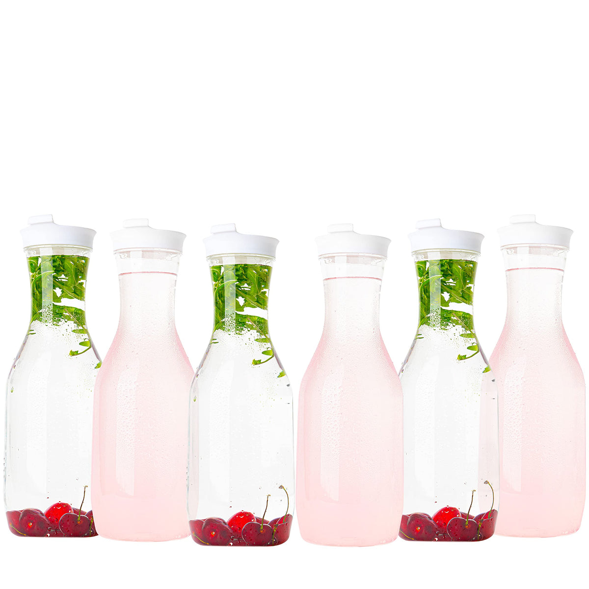 Clear Plastic Water Pitchers Carafes with Flip top White Lids Pack of 6 (50 OZ)