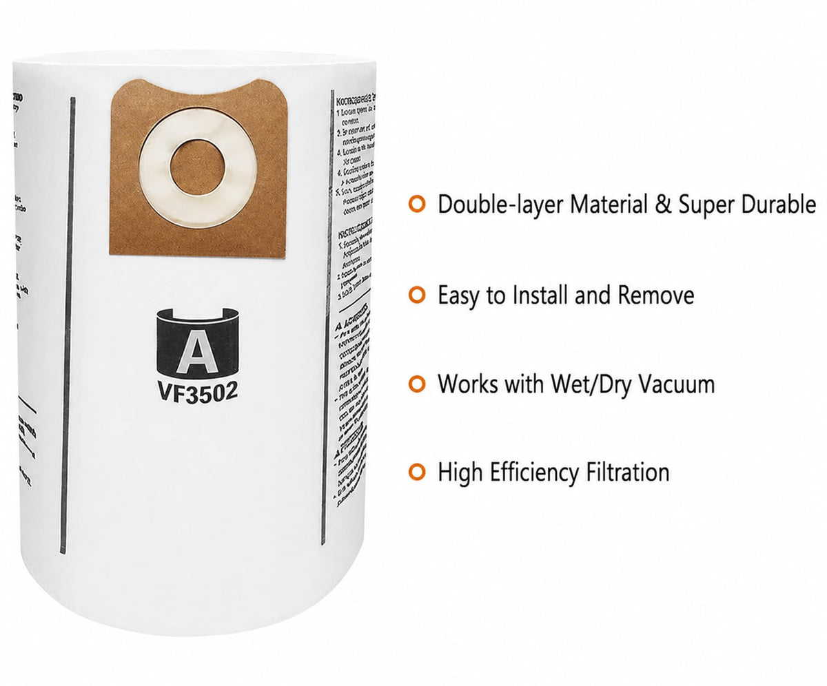 VF5000 Replacement Filter for Ridgid Shop Vac 6 (M 2 Pcs Filters & 2 Pcs Bags / Blue VF5000)