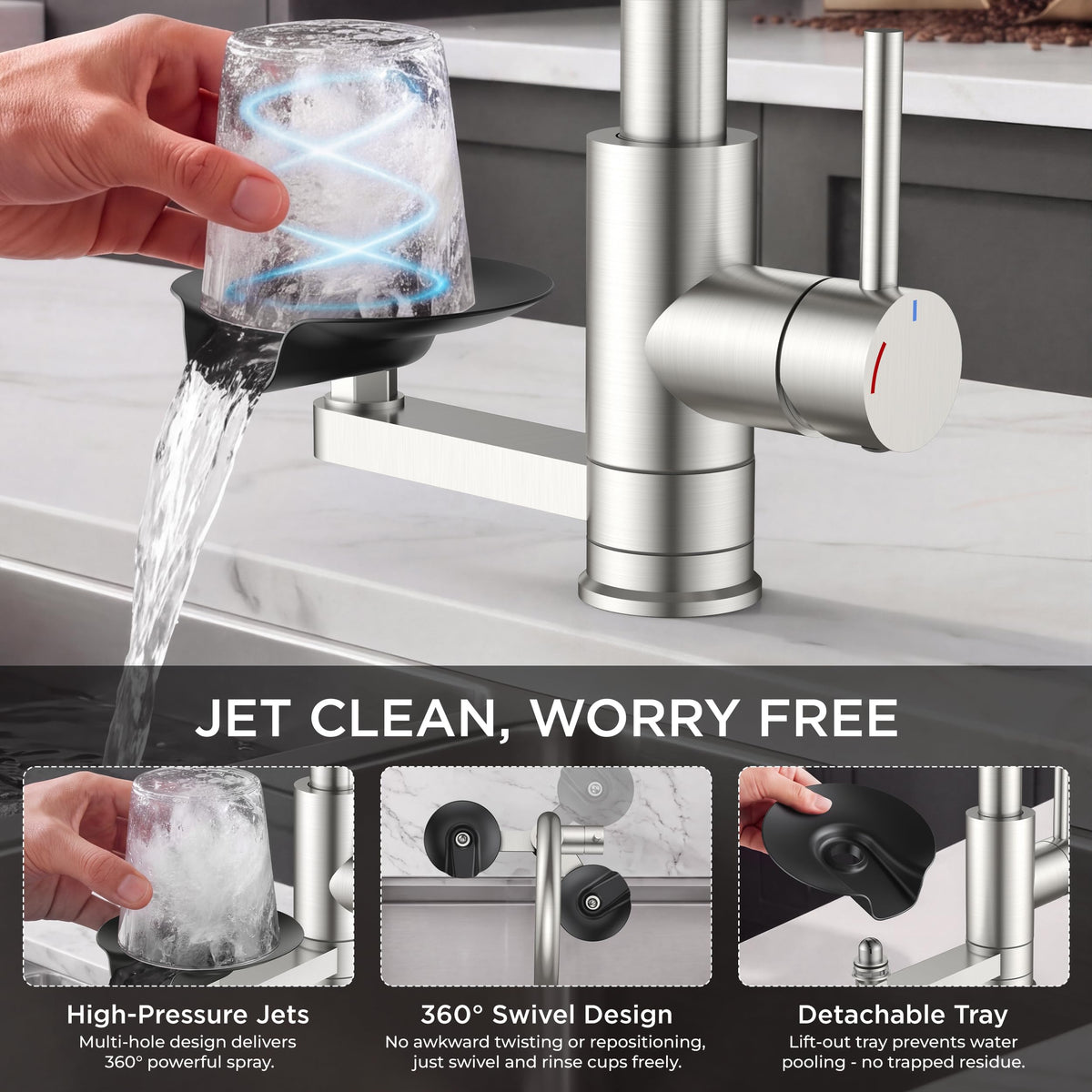 Kitchen Faucet with Cup Washer (Stainless Steel)