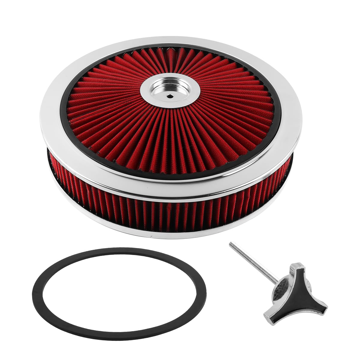 14"x3" Round Air Cleaner filter Kit for Carburetor Red Chrome (14"*3")