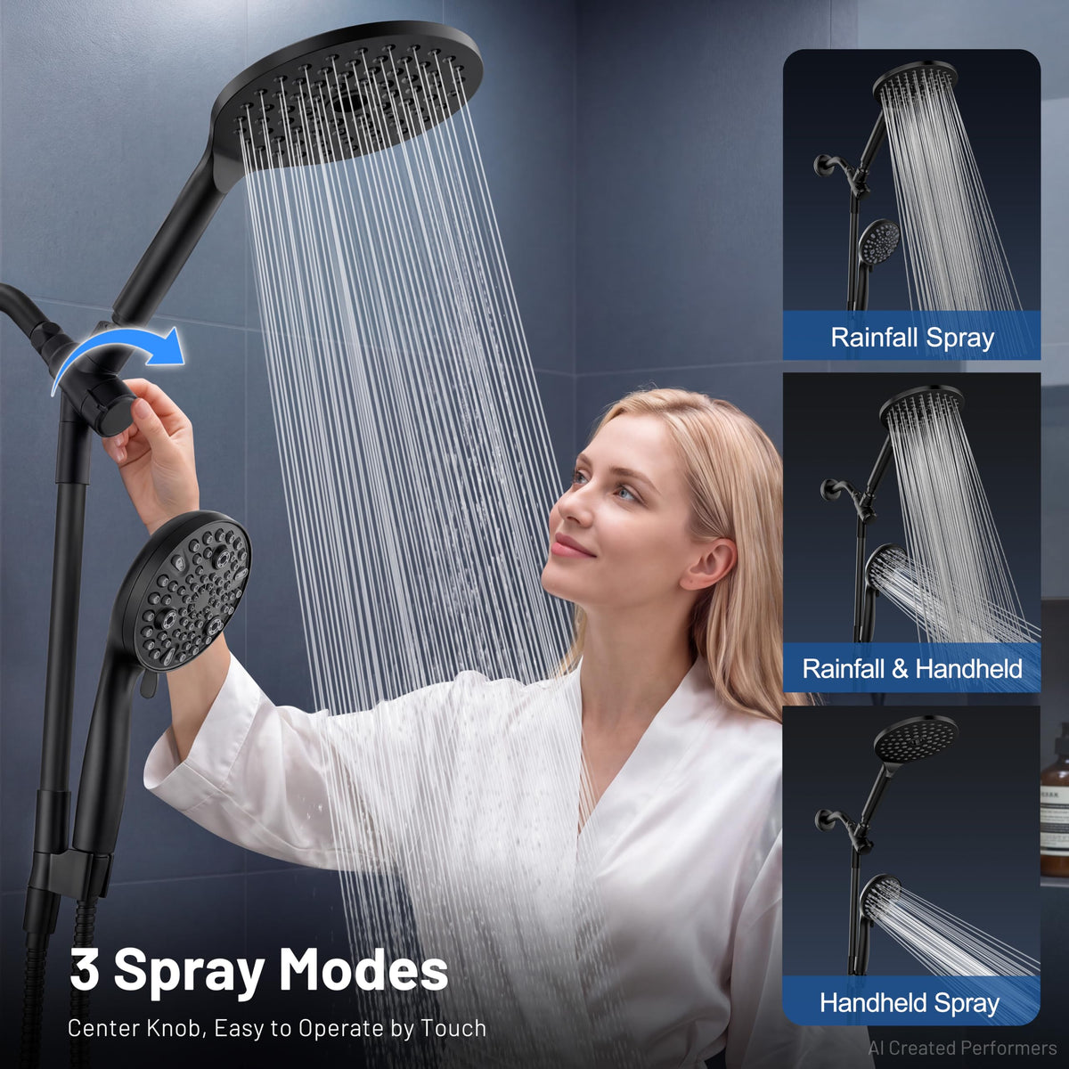 Dual Handheld Shower Head Combo (Premium Matte Black / 8 Inch Standard)