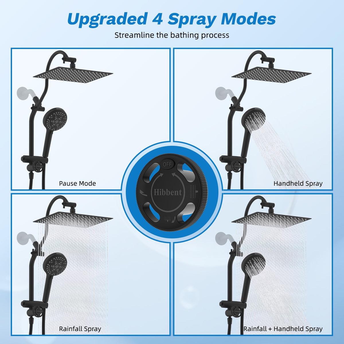 High Pressue All Metal 12" Rainfall Shower Head (Square 12" / Matte Black)