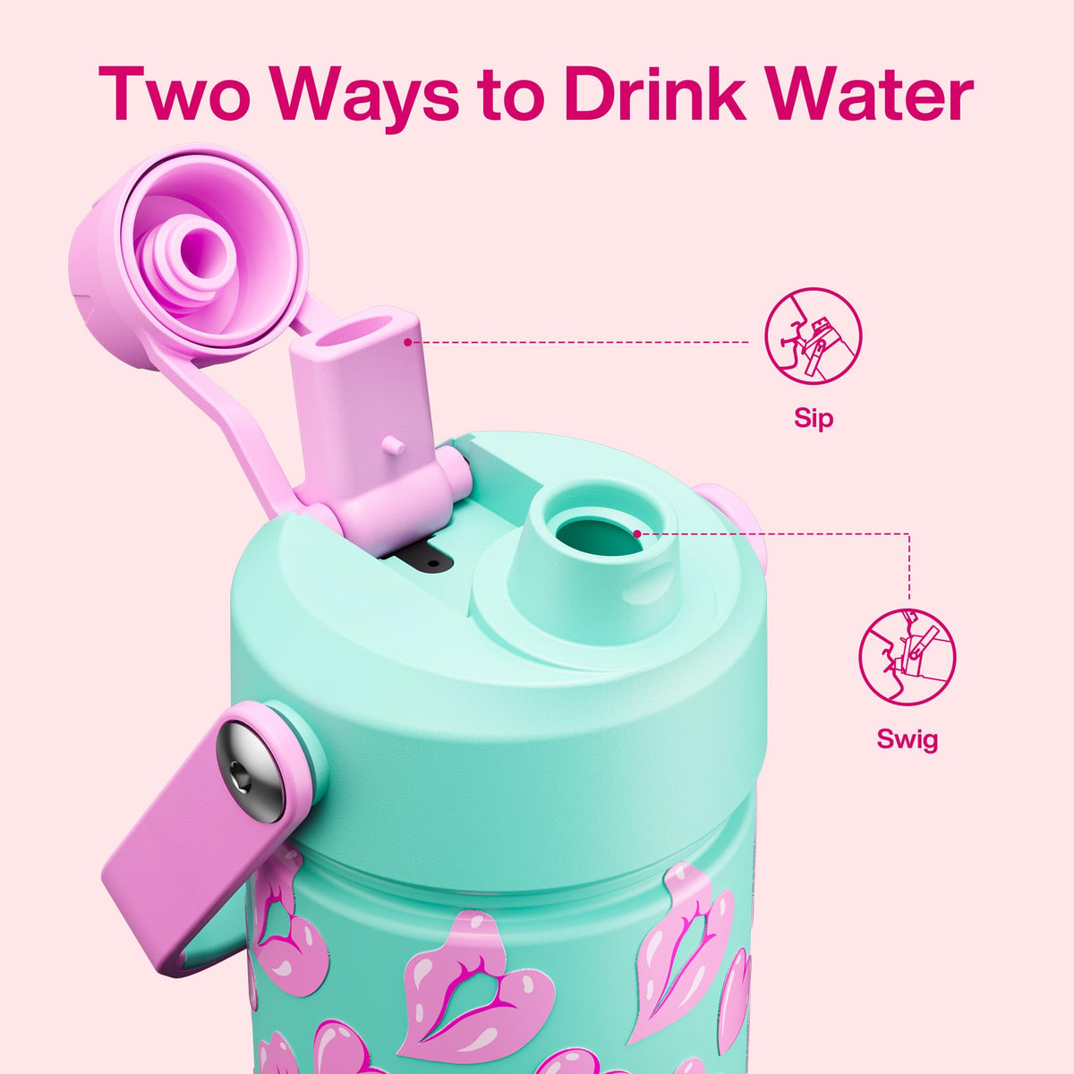 Insulated Water Bottle with Straw Stainless Steel Water Bottle (26 Ounces / Kiss Love Violet x Mint)