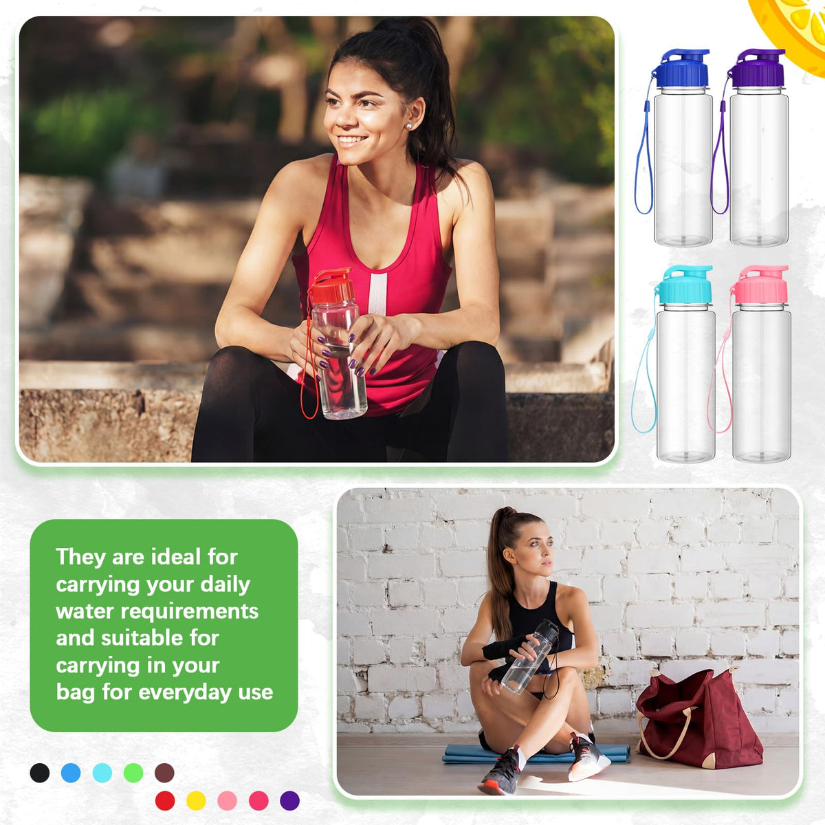 72 Pcs Plastic Water Bottles Bulk 17 oz (Clear,Multicolor)