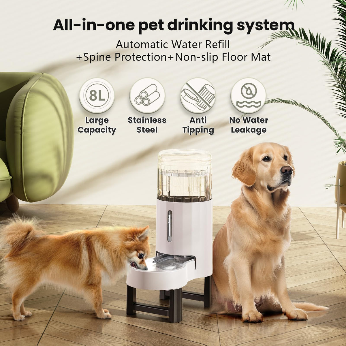 Gravity Dog Water Bowl Dispenser (White / 8L+Stand)